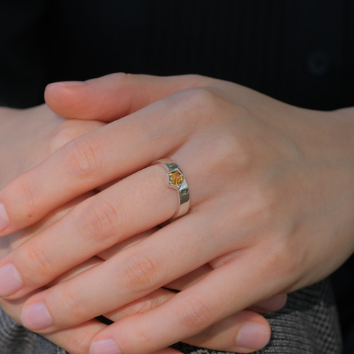 Citrine fimmhyrningur ring シトリン五角形リング 天然石イエロー