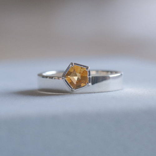 Citrine fimmhyrningur ring シトリン五角形リング 天然石