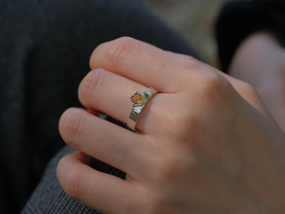 Citrine fimmhyrningur ring　シトリン五角形リング　天然石イエロー　シルバー 16枚目の画像