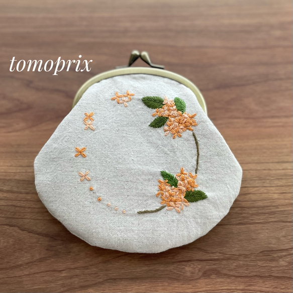 キンモクセイ刺繍のがまぐちポーチ がま口 tomoprix 通販