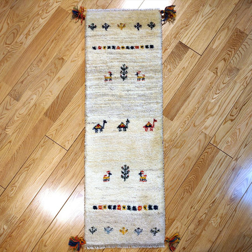 秋の目玉品】ペルシャ ギャッベ ミニランナー 110×40 アイボリー