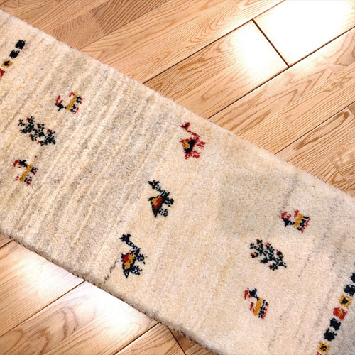 秋の目玉品】ペルシャ ギャッベ ミニランナー 110×40 アイボリー