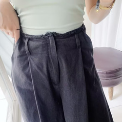 灰黑抽鬚打褶寬版 棉質薄料大A字長褲寬褲 pants vintage 第8張的照片