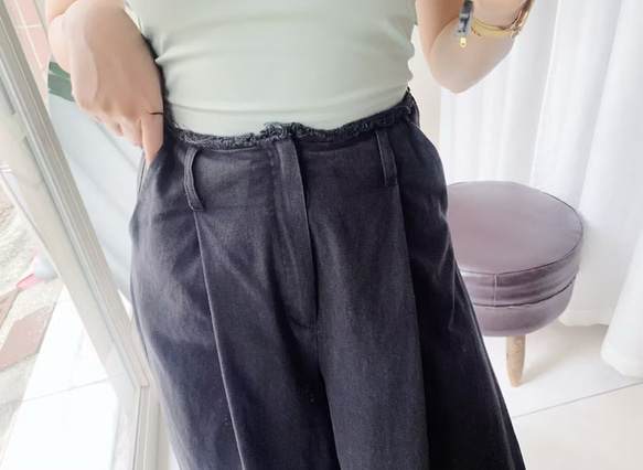 灰黑抽鬚打褶寬版 棉質薄料大A字長褲寬褲 pants vintage 第8張的照片