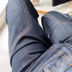黑藍光澤性格挺版車縫線 古著牛仔棉質長褲寬褲 pants vintage 第8張的照片