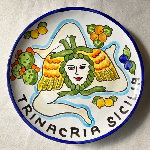 絵皿 20cm　CRC025 マヨリカ焼き イタリア陶器　シチリア　トリナクリア　イタリアン 2枚目の画像