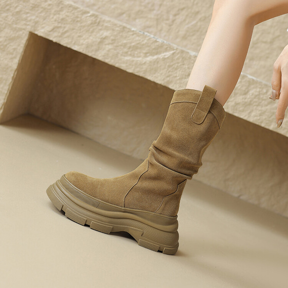 秋冬女式真皮鞋厚底鞋舒適靴子 22 公分-24.5 公分 #869⭐免運費⭐ 第8張的照片
