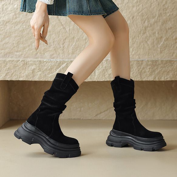 秋冬女式真皮鞋厚底鞋舒適靴子 22 公分-24.5 公分 #869⭐免運費⭐ 第14張的照片
