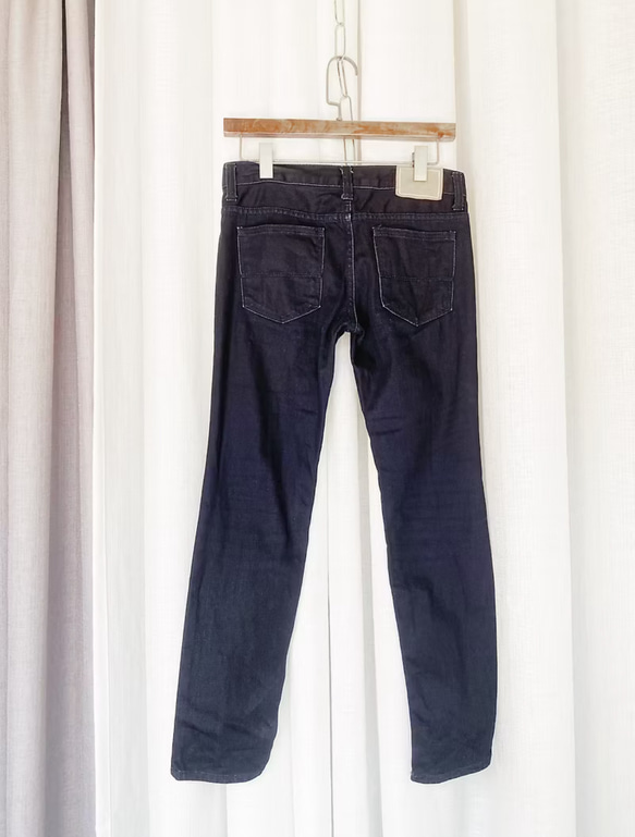 深黑藍經典低腰簡約白釦下身褲長褲窄管褲鉛筆褲AB褲 vintage 第4張的照片