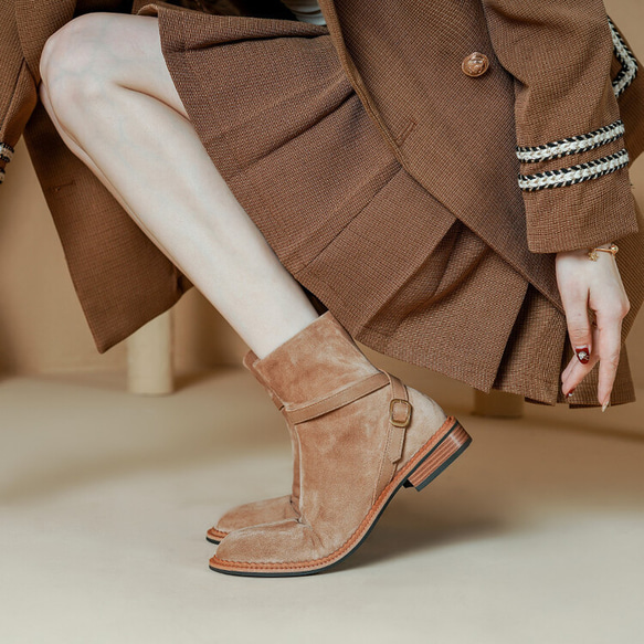 秋冬女式真皮鞋短靴低跟靴加毛內裡OK 22cm - 25cm #870⭐免運費⭐ 第9張的照片