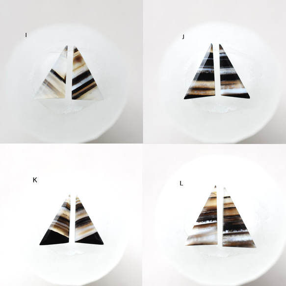 【選べる】珈琲ミルク　バンデッドアゲート(縞瑪瑙）　トライアングル　サージカルステンレスシルバーフックピアス 7枚目の画像