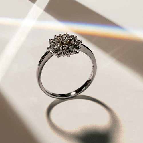 天然ダイヤモンド K18 Pt900 コンビリング 指輪 - リング(指輪)