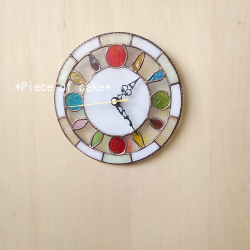 ステンドグラス　掛け時計 ステンドグラスの掛け時計＜モノトーン調＞ (CL02)＜壁掛け時計