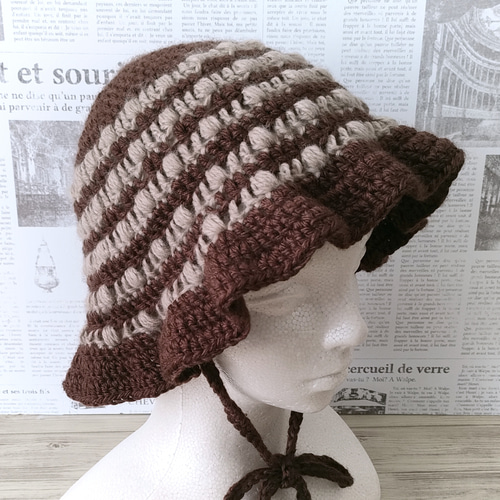 クロシェハット 手編み 紐付き バケットハット クローシュハット