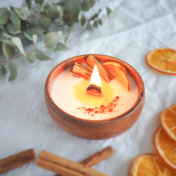 Pomander Wood Bowl Candle ｜オレンジとセイロンシナモンのウッドボウルキャンドル 3枚目の画像