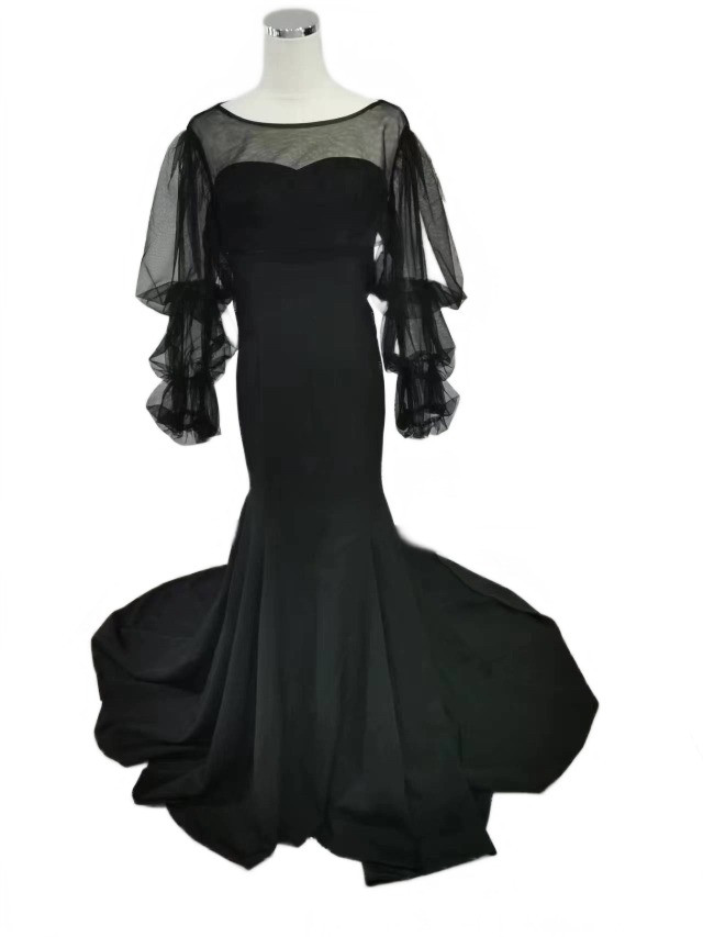 カラードレス  ブラック  トップス+スカート  クレープ生地  ソフトマーメイドライン  2次会  結婚式