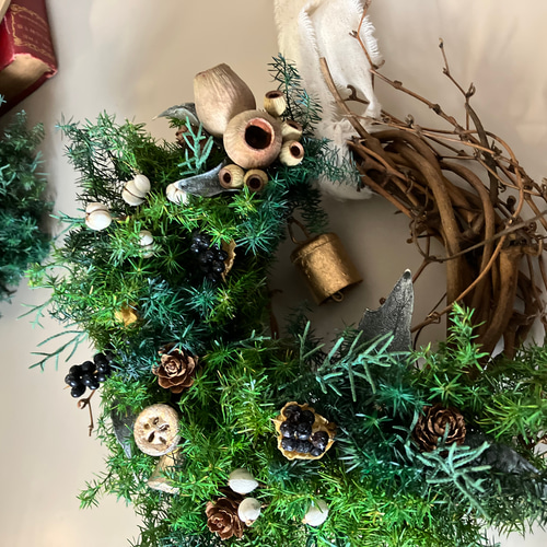 クリスマスリース ハーフリース プリザーブドフラワー 25cm Green 誕生