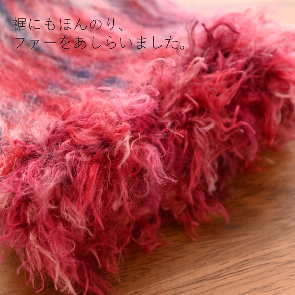 【ラスト1点】LADYチェック＊ふんわりシャギー×ふわとろファー ハンドウォーマー 9枚目の画像