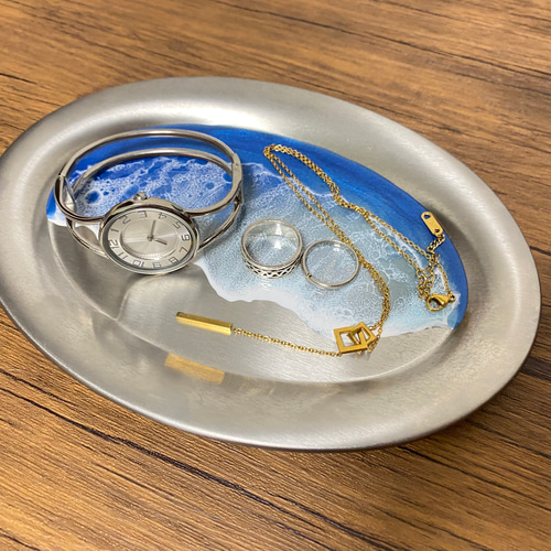 小物置き/トレイ/シルバー/海/レジン/海レジン/レジンアート 小物置き/トレイ/シルバー/海/レジン/海レジン/レジンアート