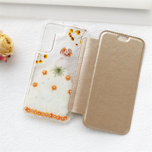 お花をドレス！可愛くてお洒落な押し花ケース！  iPhoneケース 手帳型スマホケース 5枚目の画像