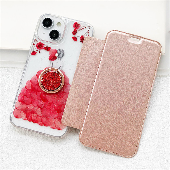 お花をドレス！可愛くてお洒落な押し花ケース！  iPhoneケース 手帳型スマホケース 4枚目の画像