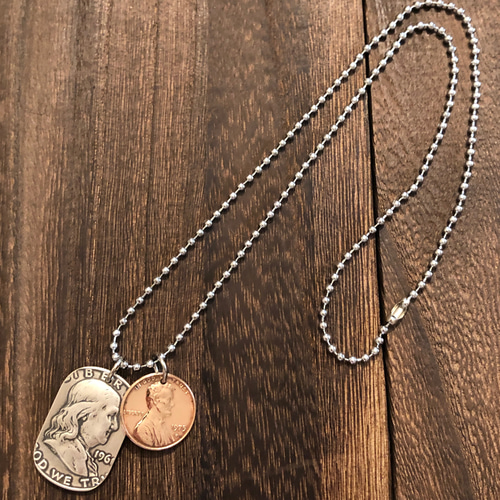 USAフランクリンハーフダラー銀貨　ドッグタグネックレス USAフランクリンハーフダラー銀貨 ドッグタグネックレス