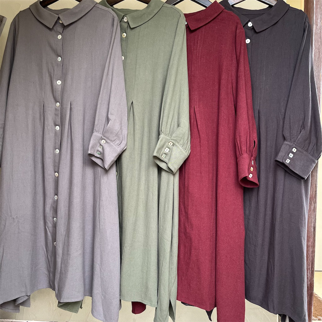 前後OK！綿麻ヘリンボーン2wayワンピース（23s-058）カーキ