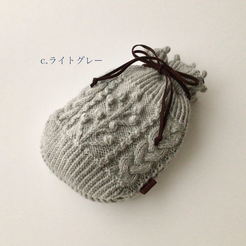 特集掲載】手編みの湯たんぽカバー(内布付き)《小サイズ・木の実模様