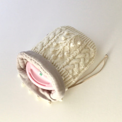 手編みの湯たんぽカバー(内布付き)《小サイズ・木の実模様》 6枚目の画像