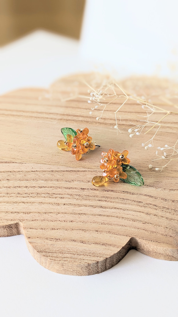 花薫る　金木犀　ピアス　イヤリング　オレンジ 2枚目の画像