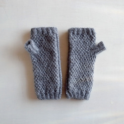ベビーアルパカとキッドモヘアのアランハンドウォーマー・グレー●受注生産● 4枚目の画像
