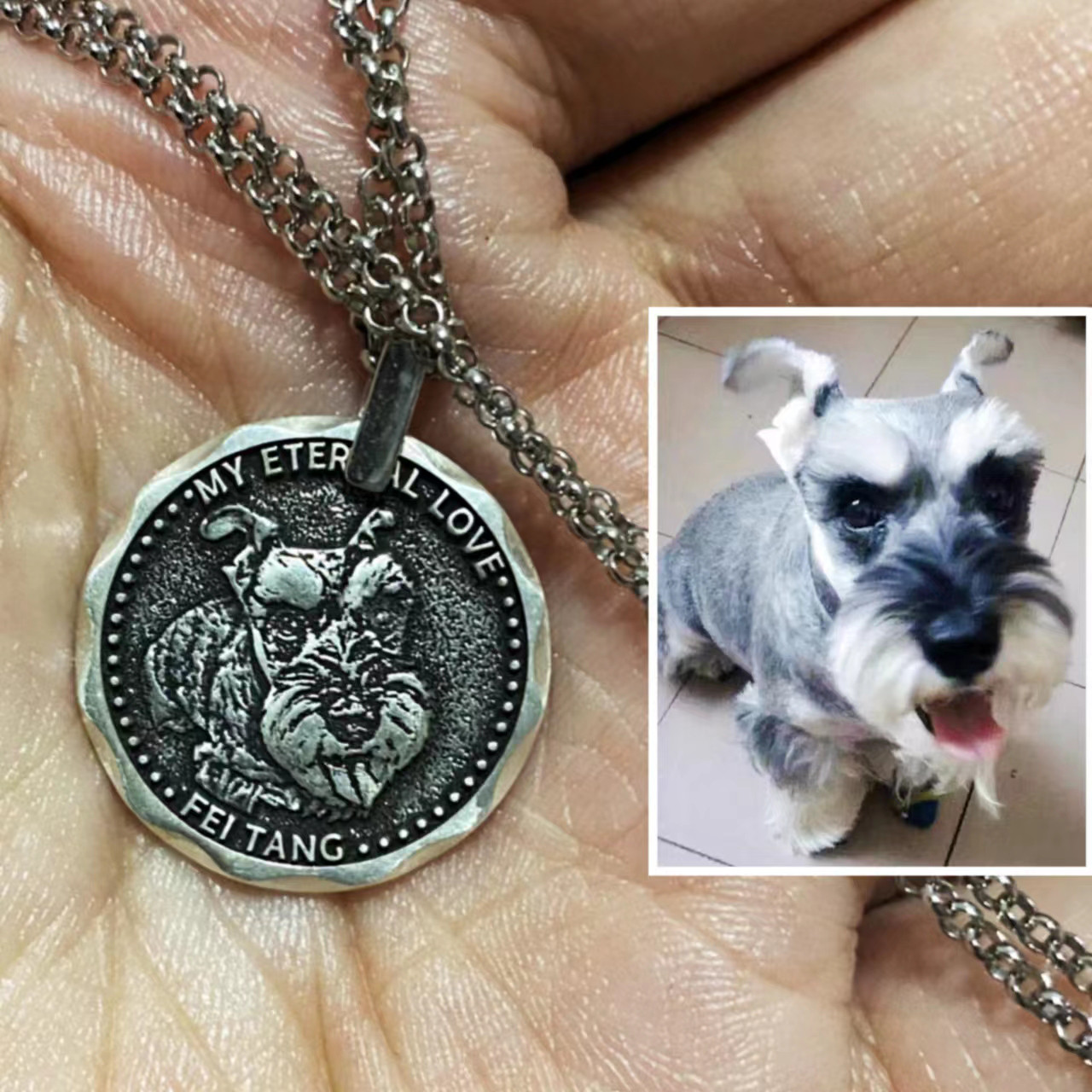 オーダーメイド うちの子ネックレス ペットネックレス肖像画  ネームネックレス犬猫似顔絵 カスタムマスターグレードの彫刻
