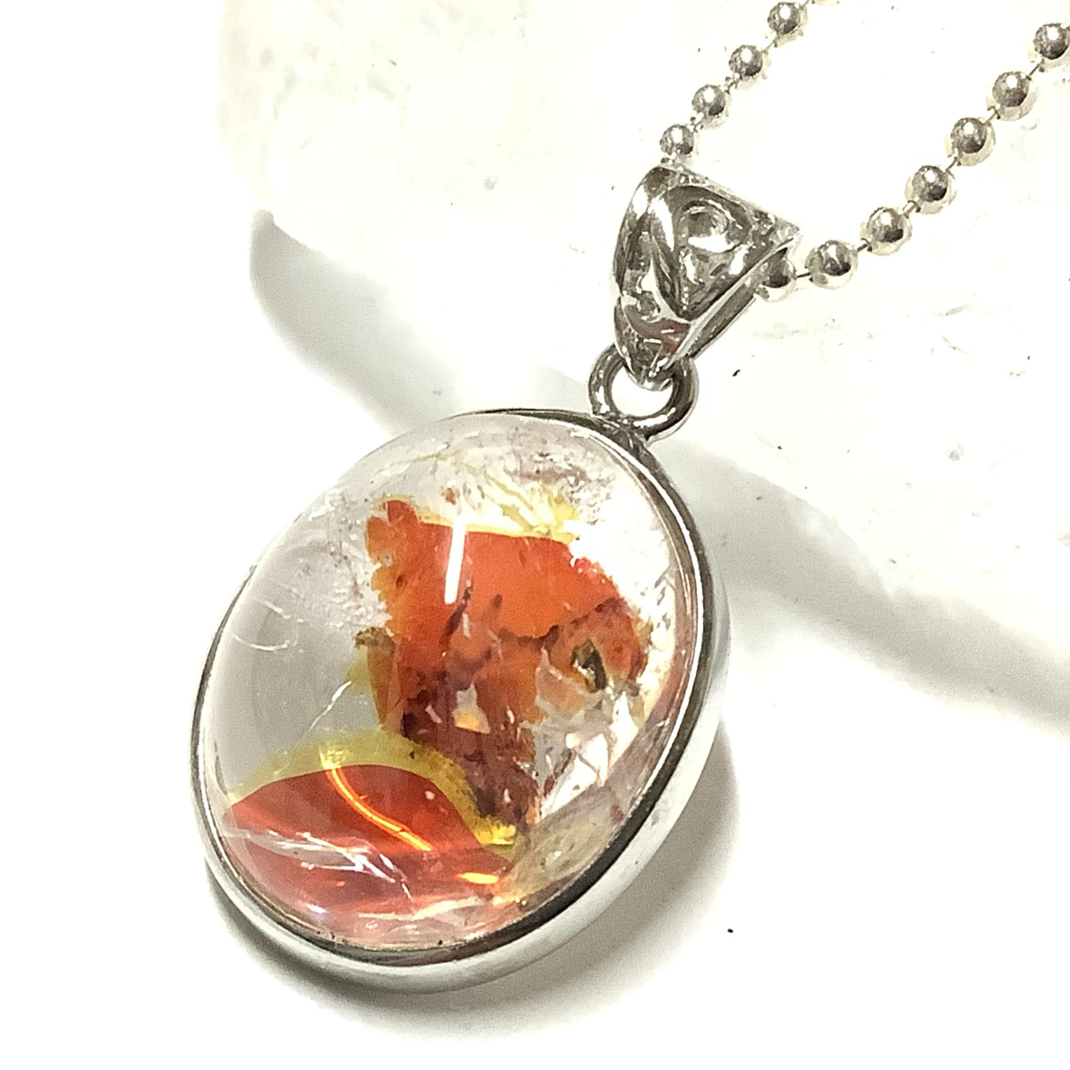 一点物☆極上ハイグレード！ ヒーリングストーン 天然石 虹入り 天然オーラクォーツ(錦鯉水晶) シルバーネックレス