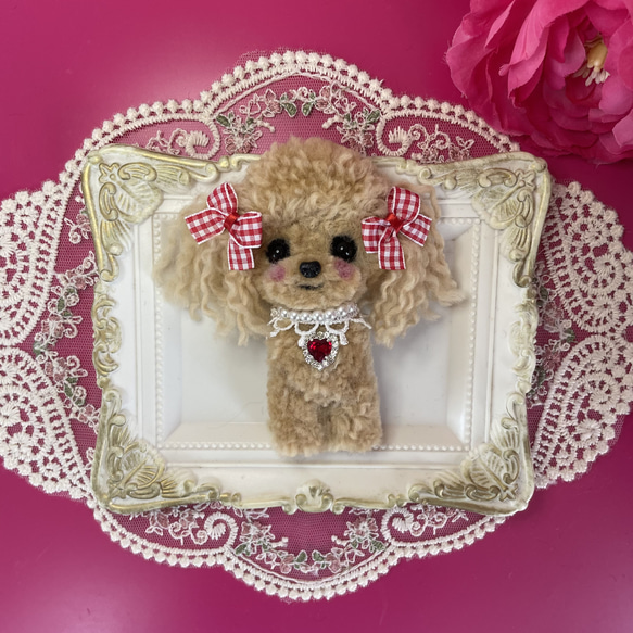 loulou ルールー　プードル　ブローチ　アプリコット ♡羊毛フェルト♡毛糸♡犬♡トイプードル♡トイプーちゃん