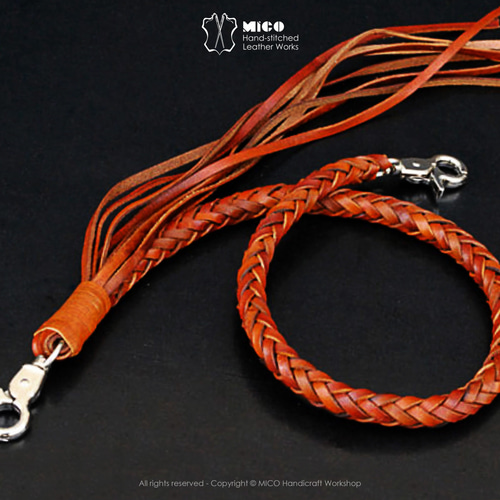 8連編み本革ウォレットチェーン(直径1cm)/Qishiレザーウエストチェーン