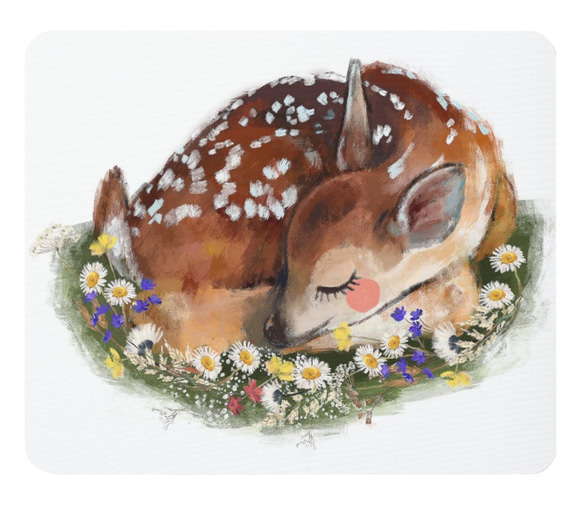 子鹿のイラストのマウスパッド：フォトパッド（ 世界の野生動物シリーズ ） (白地) 1枚目の画像