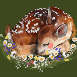 子鹿のイラストのマウスパッド：フォトパッド（ 世界の野生動物シリーズ ） (濃緑地) 2枚目の画像