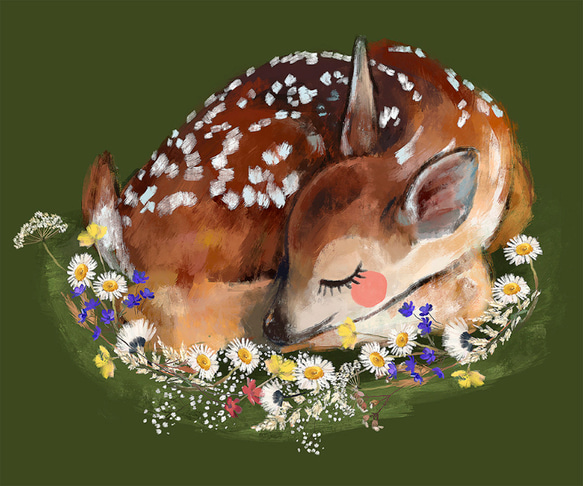 子鹿のイラストのマウスパッド：フォトパッド（ 世界の野生動物シリーズ ） (濃緑地) 2枚目の画像