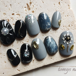 No.58/ブラック×ホワイトネイルチップ ネイルチップ（つけ爪） tomy