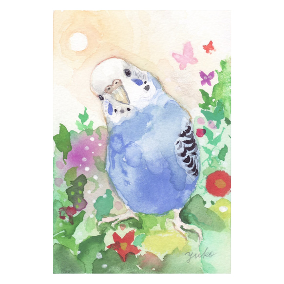 うちの子インコのイラスト（原画　鳥　インコ　オリジナル　水彩画） 2枚目の画像