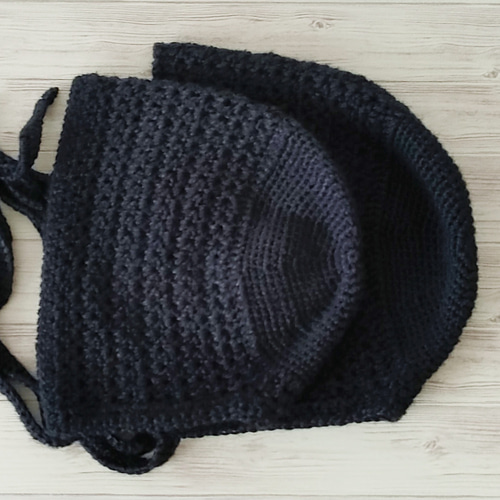 大人のボンネット ゆったりサイズ 秋冬 シンプル バラクラバ 紐付き