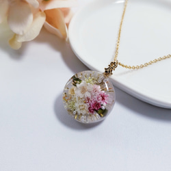 ぽん子　レジンネックレスNo.0801 本物のお花を入れたネックレス ホワイト レジンネックレス