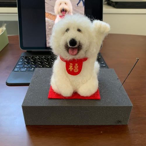 送料無料♡羊毛フェルトの招き犬 羊毛フェルト 招き犬 シーズー 犬 ハンドメイド ミニチュア