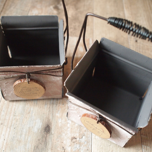 デカCUBE缶/ブリキワイヤーカゴ/リメイク鉢/プランター/リメ缶 ctr043