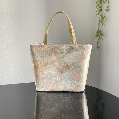 帯リメイクバッグ 佐賀錦 御所車と菊 トートバッグM 和装バッグ トート