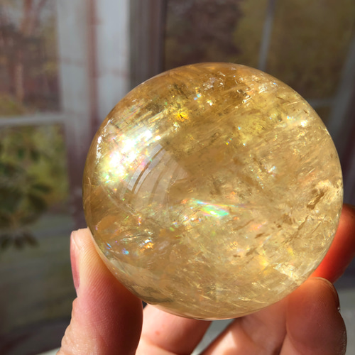 虹入り！ハニーカルサイト☆スフィア（丸玉）☆瀧川神社にて浄化☆台座