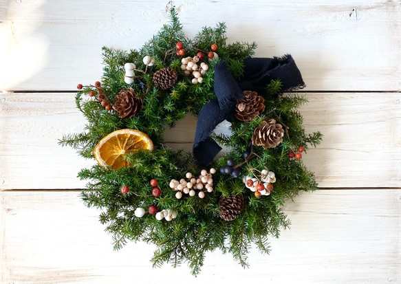 ナチュラルアレンジ秋冬クリスマスリース リース Rosa Cherry