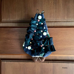 SALE！大人かわいいクリスマスツリー★(壁掛け) 壁飾り　フリース　コットン　フエルト　パール　リボン 10枚目の画像