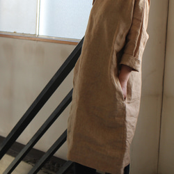 色織亞麻蝙蝠袖連身裙 * 立陶宛亞麻/藏紅花 第3張的照片