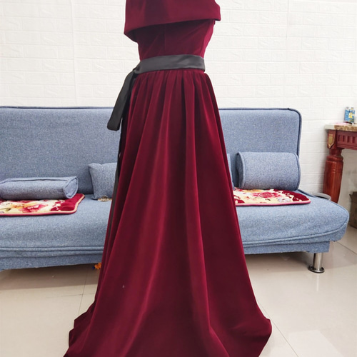 美品！パーティードレス ワインレッド オフショル 高級ベロア 憧れの  